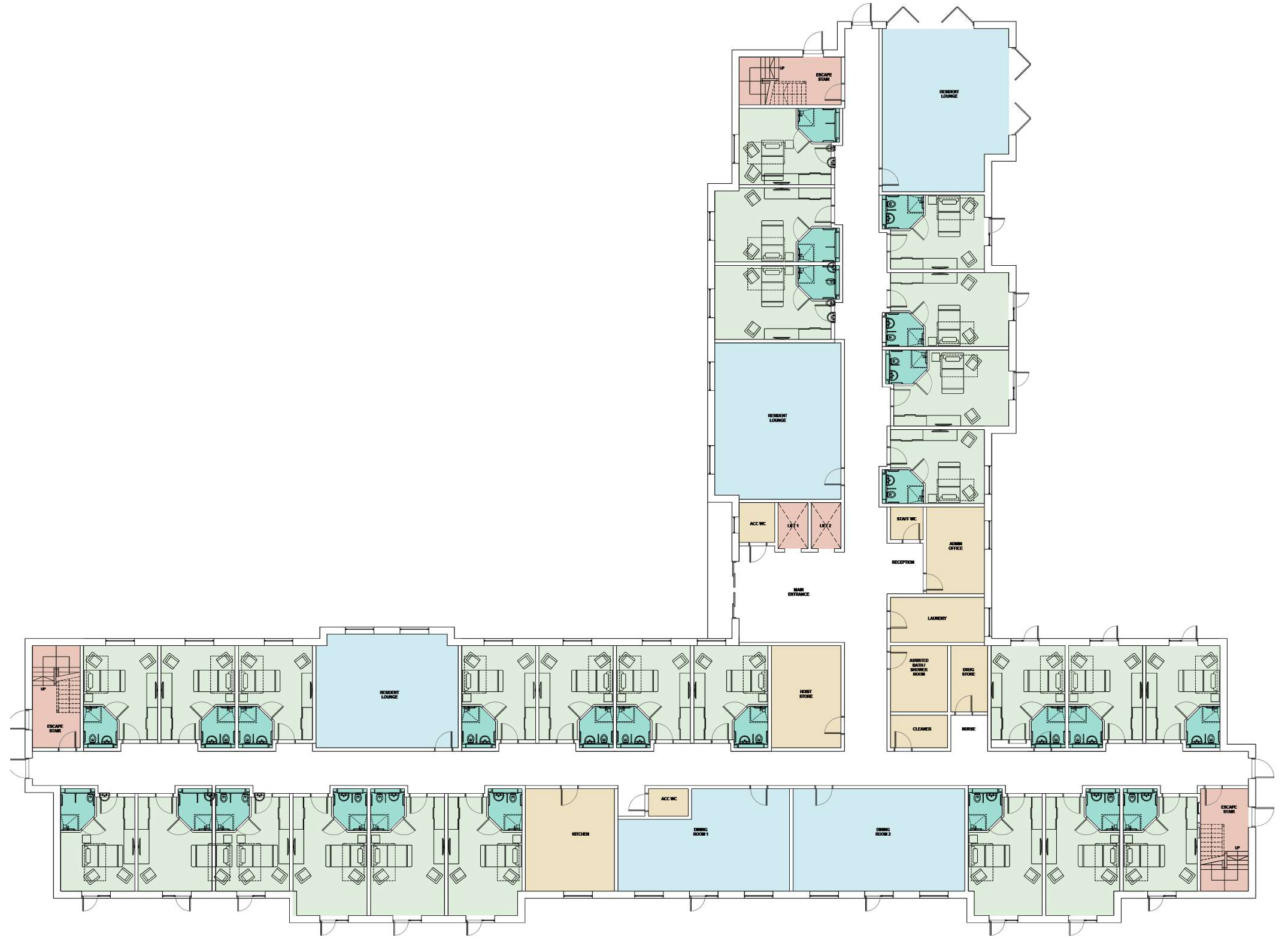 Proposed Ground Floor Plan | 26 Bedrooms | GIA 1,427sqm