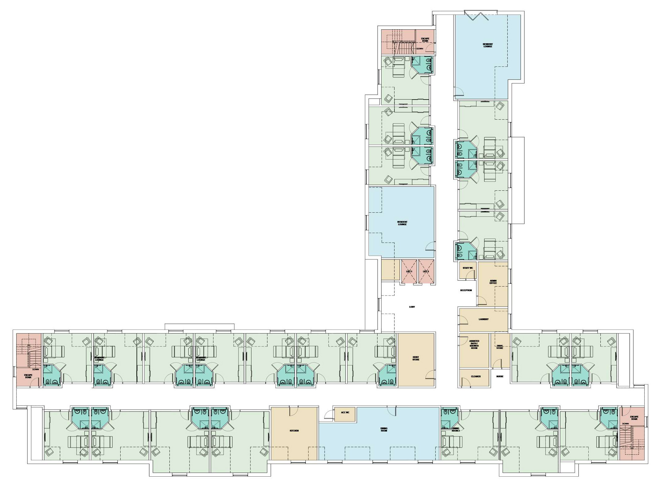 Proposed Second Floor Plan | 22 Bedrooms | GIA 1,208sqm