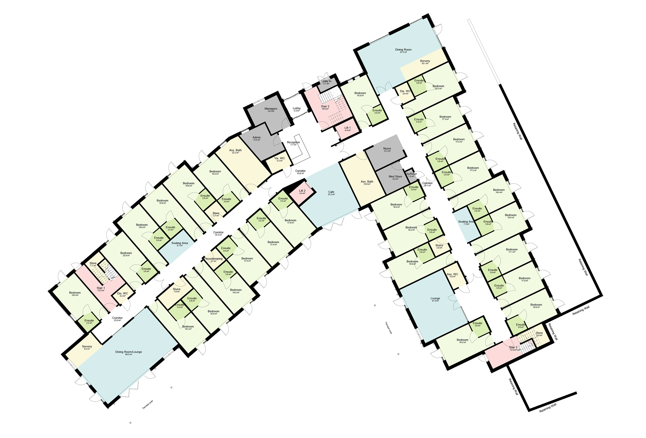 Proposed Ground Floor Plan | 26 Bedrooms | GIA 1279.1m2