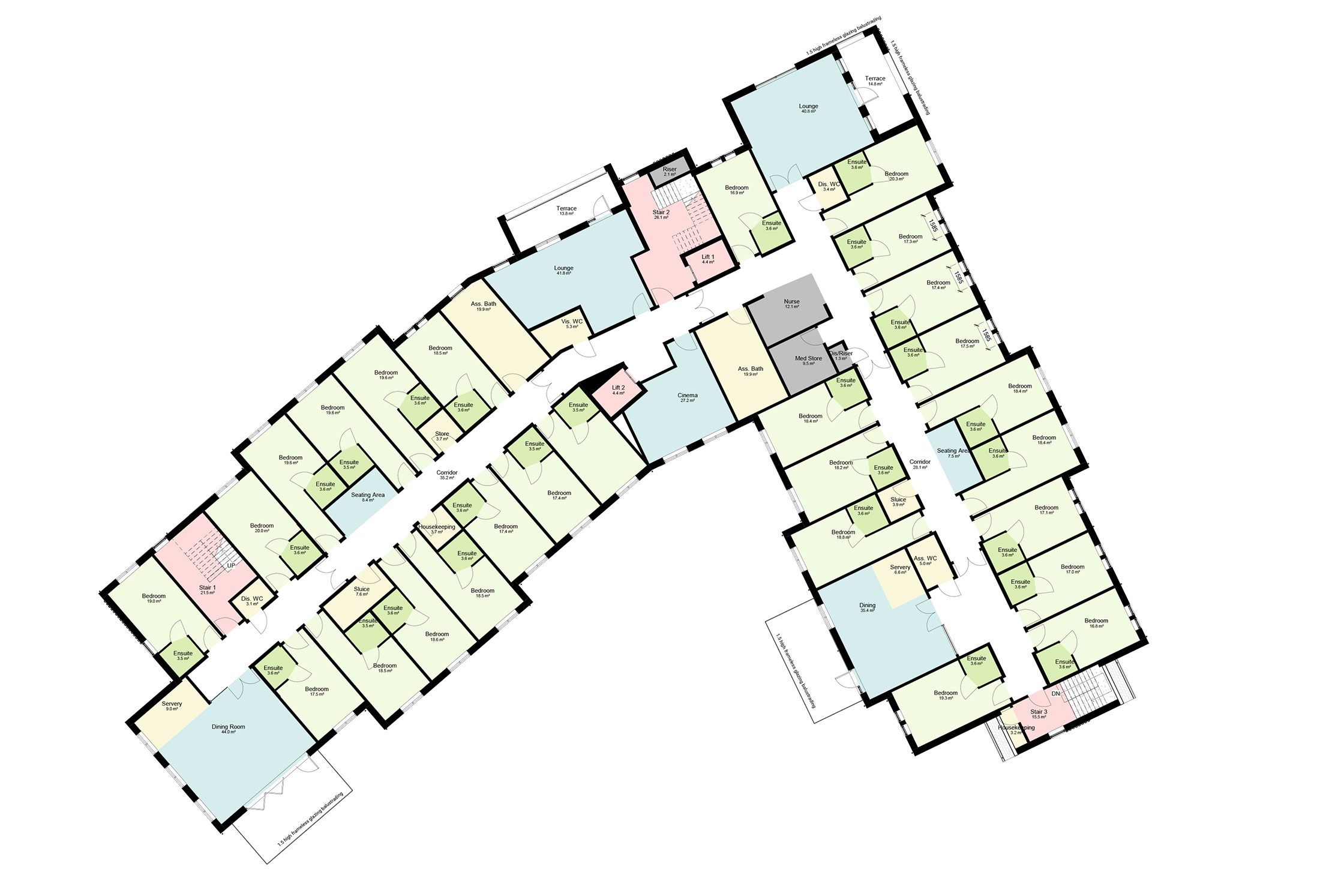 Proposed Second Floor Plan | 27 Bedrooms | GIA 1235.5m2